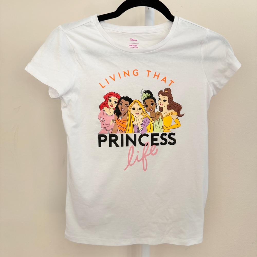 Disney White Short Sleeve Tee with Colorful Princess Graphic